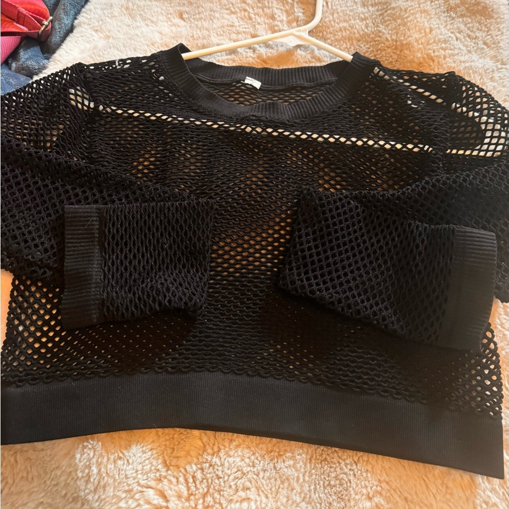 Black Mesh crop top with long sleeves